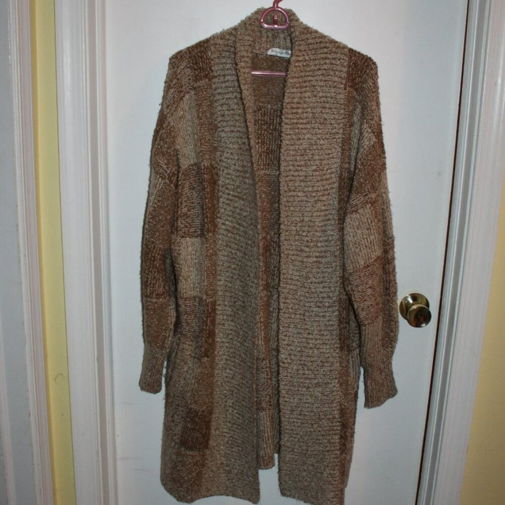 Vintage Carriage Court Beige Color Block Midi Cardigan Size Medium